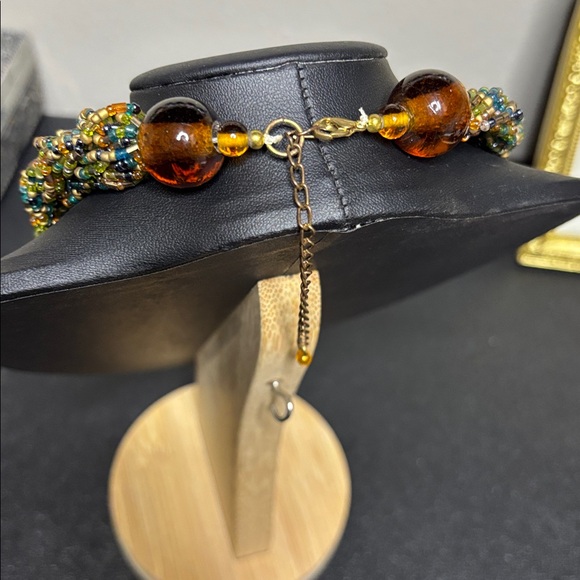 Vintage Retro Elegant Glass Braided Multicolor Beaded Necklace - Picture 3 of 7